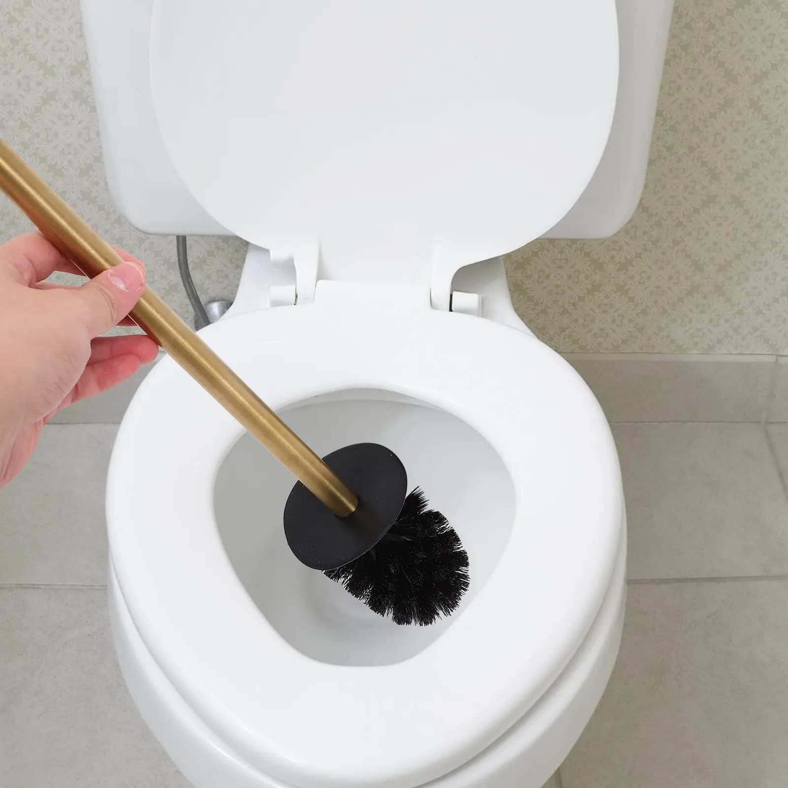 1Set Toilet Brush Rack Wall Mounted Stainless Toilet Bowl Brush Holder Long Handle Bathroom Cleaning Tool Gold Color