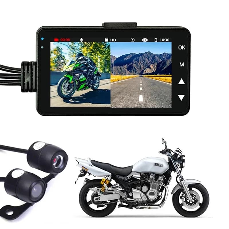 Registratore Video DVR per Moto, Vendita Diretta dal Produttore, Registratore Video HD 1080P con 2 Telecamere, Angolo di 120°, Registrazione in Loop, Cavo Step-Down 12V 5V