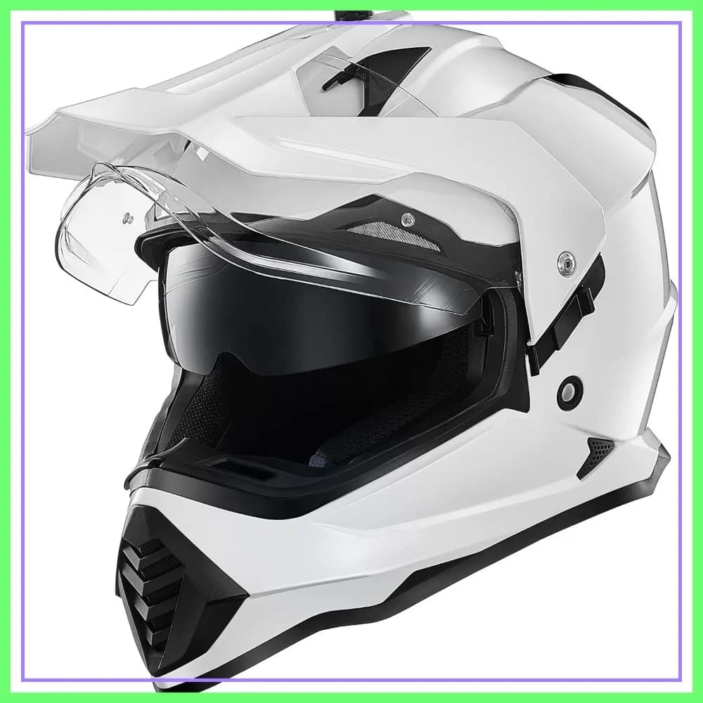 Casco Moto Dual Sport con Visiera Pinlock, per Snowmobile ATV Dirt Bike Fuoristrada Modello WS902 (Bianco, M)