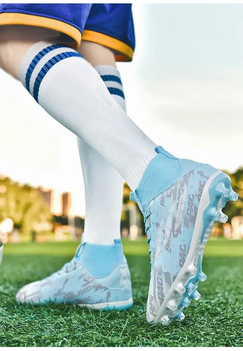Men's High Top Soccer Boots Firm Ground Rubber Studs Non Slip Ankle Support Breathable Outdoor Lawn Match Training Shoes