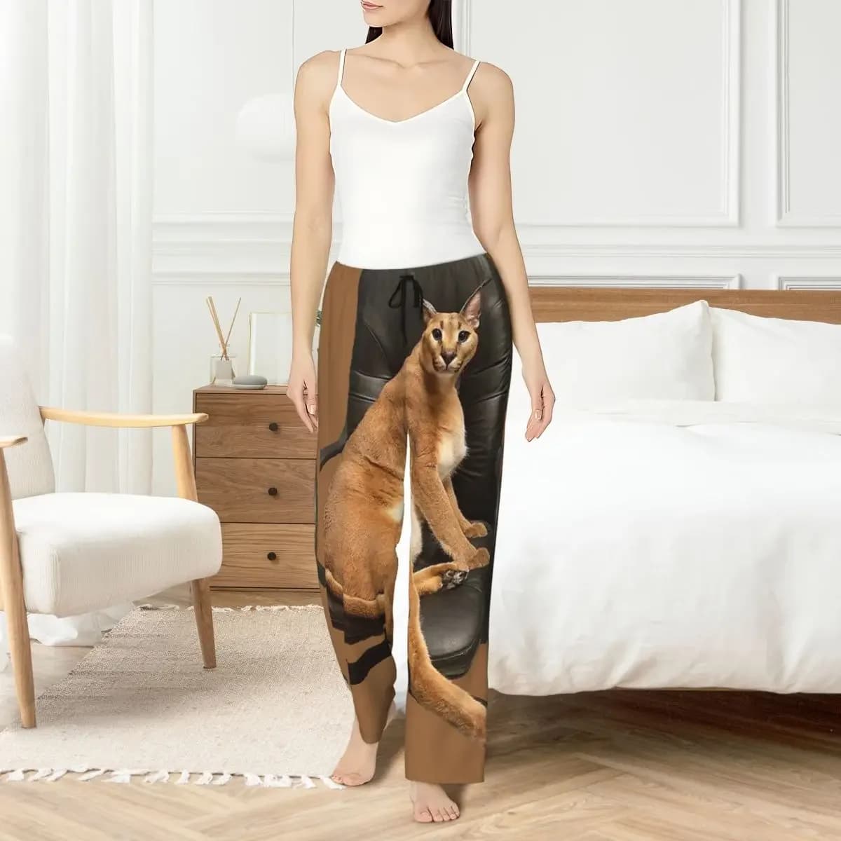 Custom Big Floppa Animal Cat Women Pajama Pants Lounge Sleep Sleepwear Bottoms with Pockets