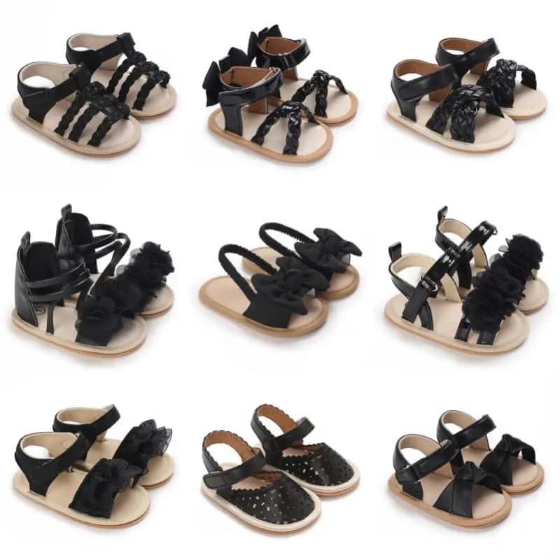 Baby Girl Summer Sandals First Walkers Black PU Soft Sole Casual Fashion High Grade