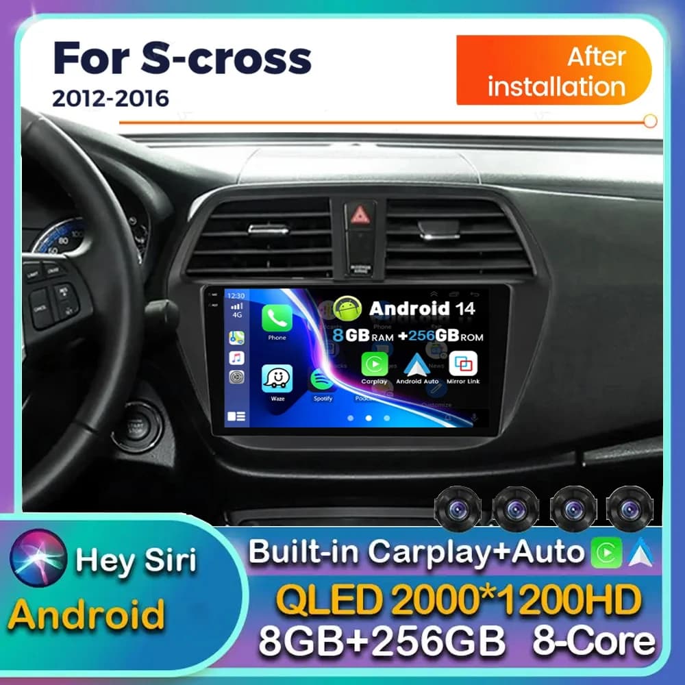 Android 16 Carplay Auto WIFI+4G Car Radio For Suzuki SX4-CROSS 2014-2017 Multimedia Video Player Navigation GPS Stereo Head Unit