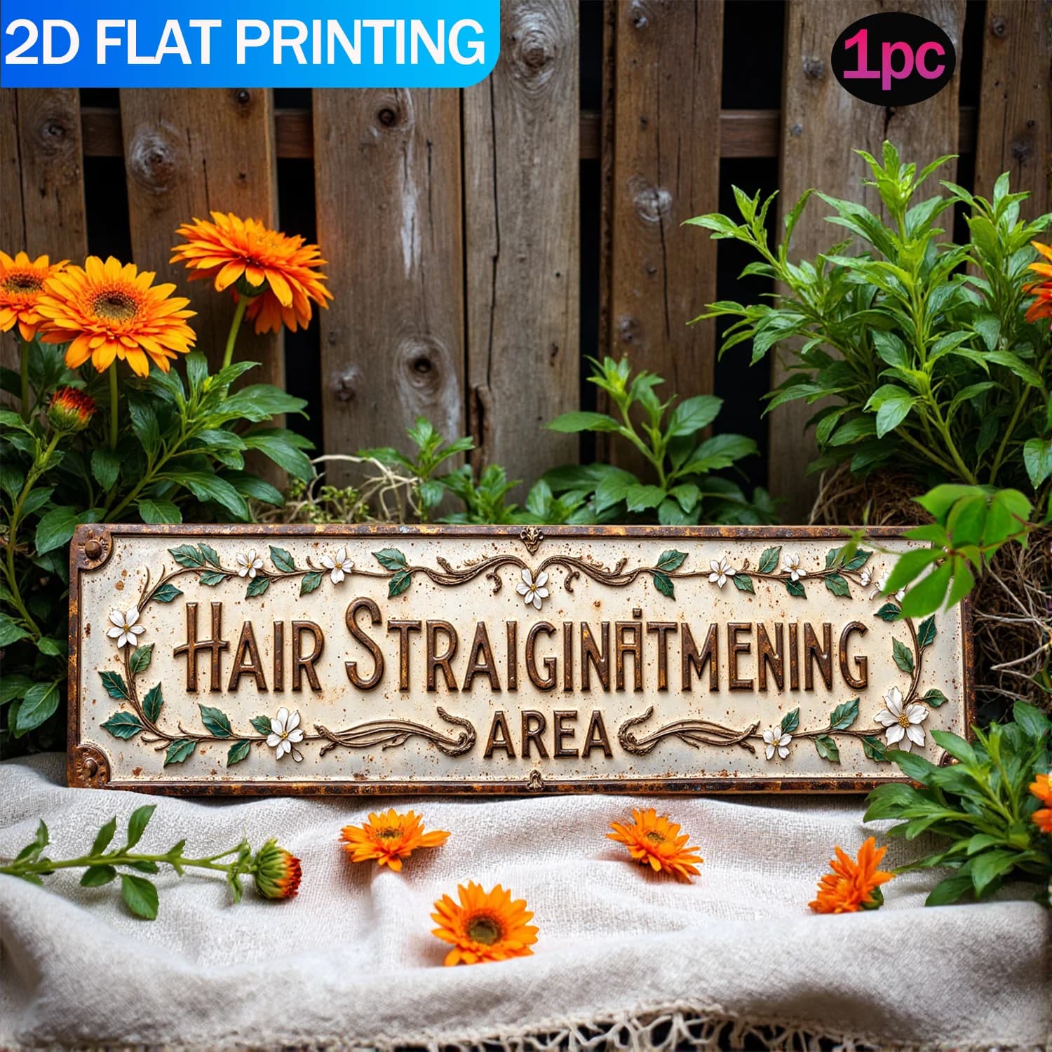 Plate 2D - "Area smoothing hair" 1 piece vintage aluminum | Flat wall hanging 2D multipurpose per bedroom, kitchen, craft R