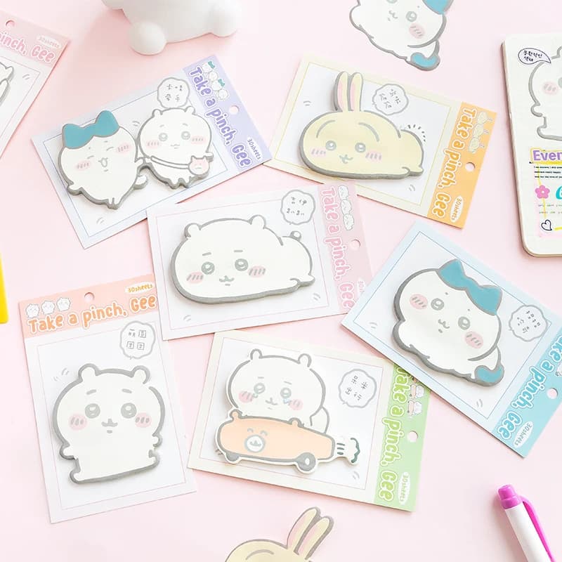 Blocco note adesivo a forma di Chiikawa, 30 fogli, memo pad a cartoni animati, foglietti autoadesivi per bambini, scuola, ufficio, cancelleria, regalo