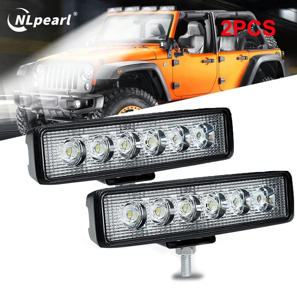 2 Pezzi Barra Luminosa a LED 18W 6 LED 6000K Super Luminosa Luce da Lavoro per Auto Faro Spot Flood Bianco Fuoristrada Luci di Guida 12V