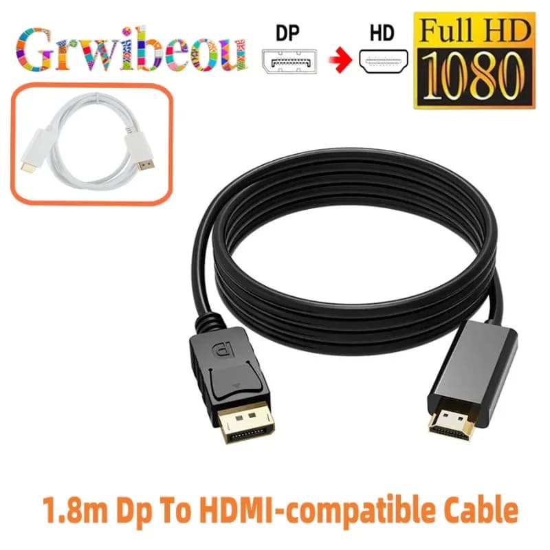 Cavo adattatore Dp a HDMI da 1,8 m Cavo adattatore HD 1080 Il cavo per monitor del computer converte grande Dp a Hdmi per PC portatile Proiettore