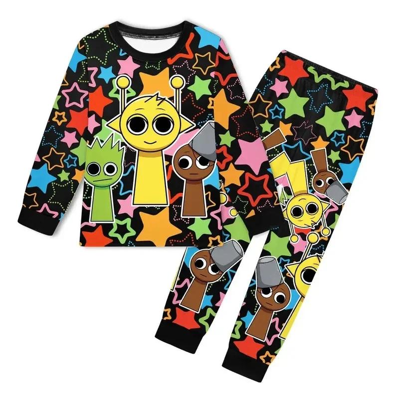 ♥AA Anime Cosplay Sprunki Cartoon Game Children's Clothing Sets Boys Sleepwear Clothes Kids Pajamas Set Baby Girls Cott New 2026