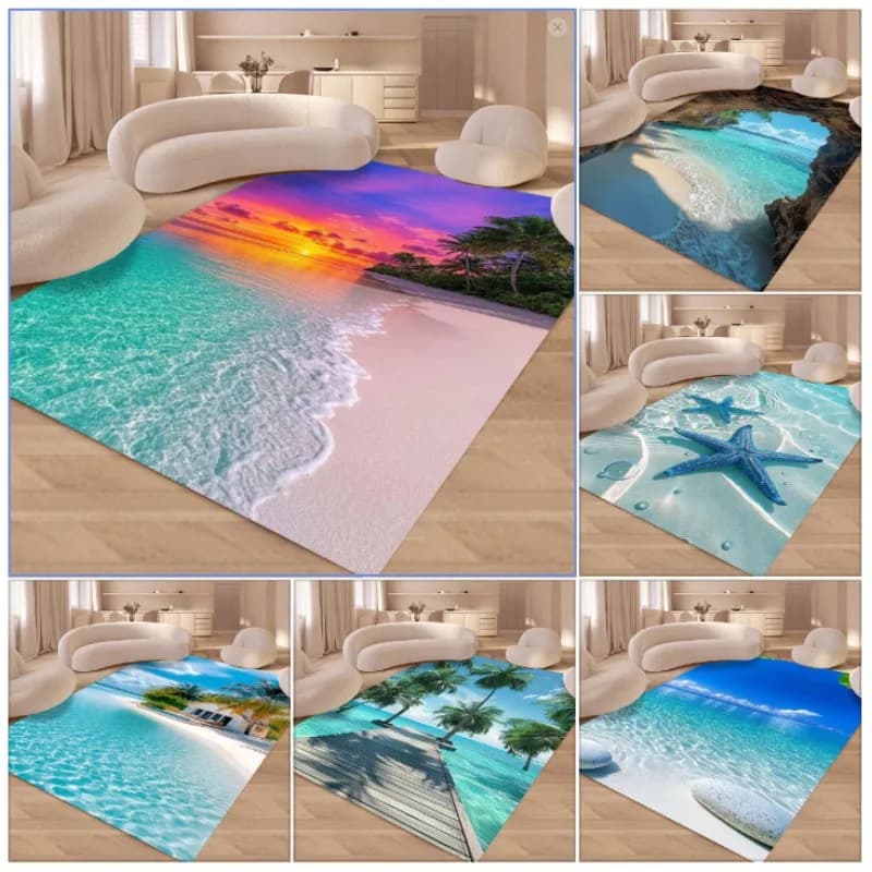 Tappeto da spiaggia tropicale al tramonto, tappeto con palme, effetto stella marina, antiscivolo, durevole, decorazione per la casa, soggiorno, camera da letto