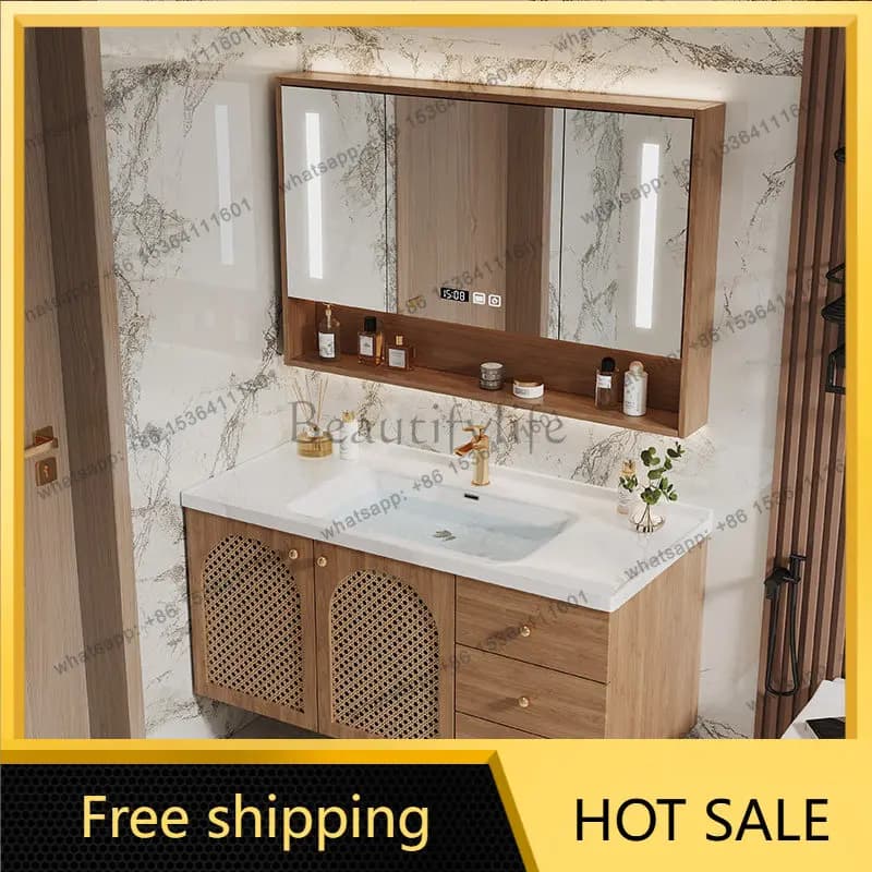 YJ Storage Organizer Cupboard Display Toilet Mirror Drawers Luxury Modern Bathroom Cabinet Space Saver Gabinete Room Furniture