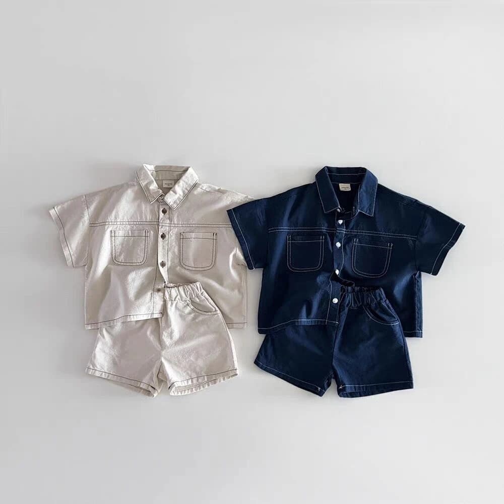 TZ2614 Set di abbigliamento per bambini nuovo estivo in stile coreano Camicia di jeans morbida per ragazza ragazzo con cuciture Abito alla moda per bambini