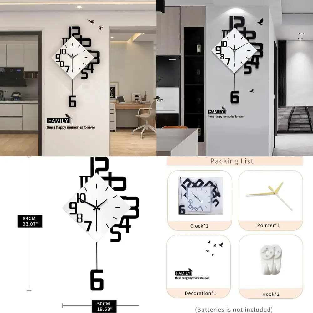 Orologio da Parete Silenzioso Bianco Gigante da 30 Pollici, a Pendolo e Alimentato a Batteria, Ideale per Soggiorno, Ufficio, Cucina e Camera da Letto