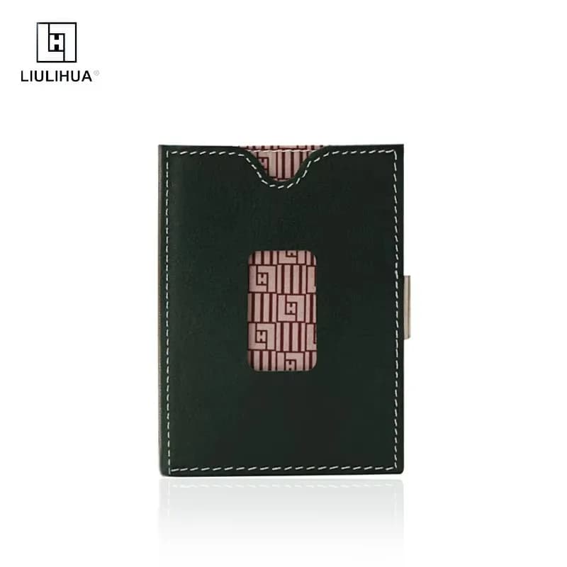 LIULIHUA Portafoglio porta carte di credito alla moda in vera pelle con fibbia in acciaio inossidabile, borsa da uomo sottile con blocco RFID Vogue
