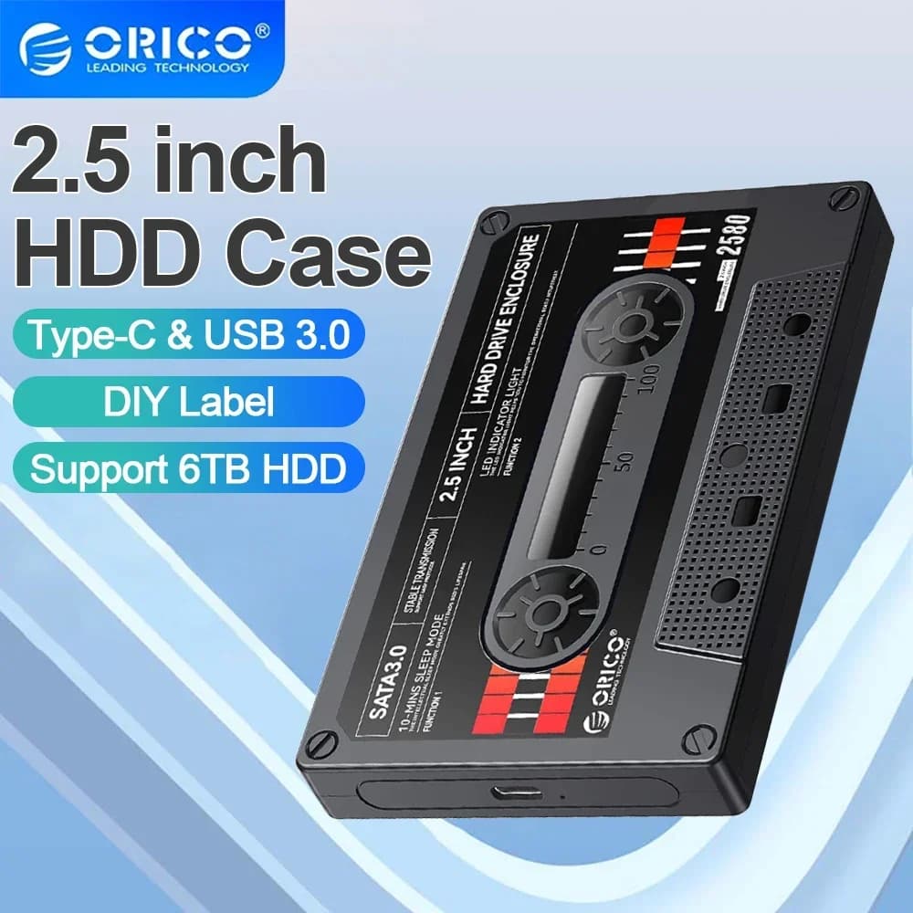Custodia per HDD ORICO da 2.5 ''SATA a USB3.0 custodia per disco rigido esterno 5Gbps / 6Gbps custodia per HDD di tipo C con custodia SSD adesiva fai da te per PC