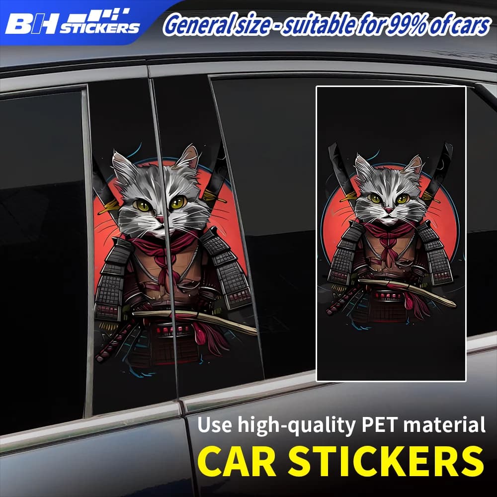 Wall stickers for B-themed fitters Gatto Guerriero, protective film for Japanese anime car windows, scratch-resistant decorations, two pack