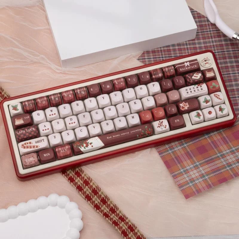 Red Bean PBT Keycaps Set,137 Keys MOA Profile Custom PBT Dye Sub Keyboard Keycaps For MX Gateron Cherry Mechanical Keyboards