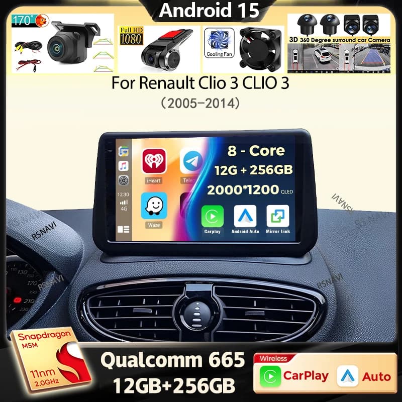 Android 15 Auto Carplay Autoradio Per Renault Clio 3 CLIO 3 2005-2014 Lettore Video Multimediale di Navigazione GPS Stereo 2din DVD DSP