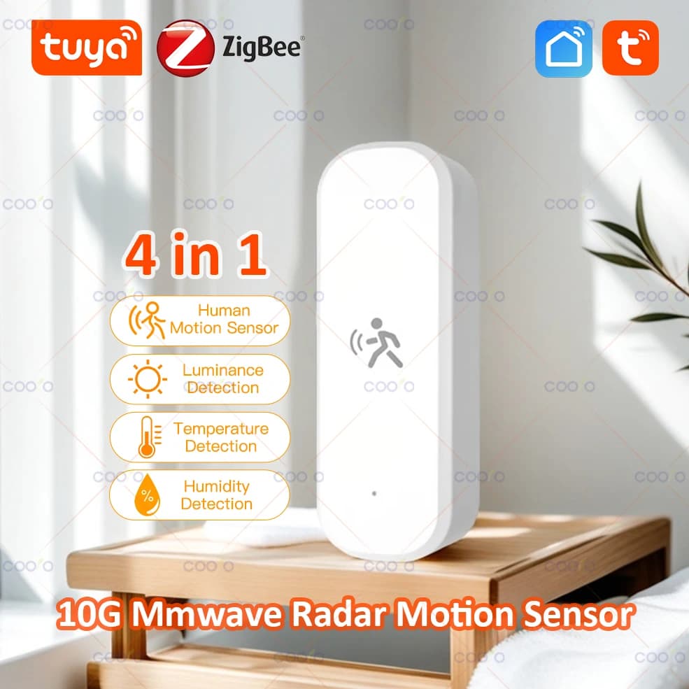 Sensore di Movimento Radar a Onde Millimetriche Zigbee 10G con Rilevatore Umano, Sensore di Illuminazione, Temperatura e Umidità, Supporto Tuya Hub e Zigbee2MQTT