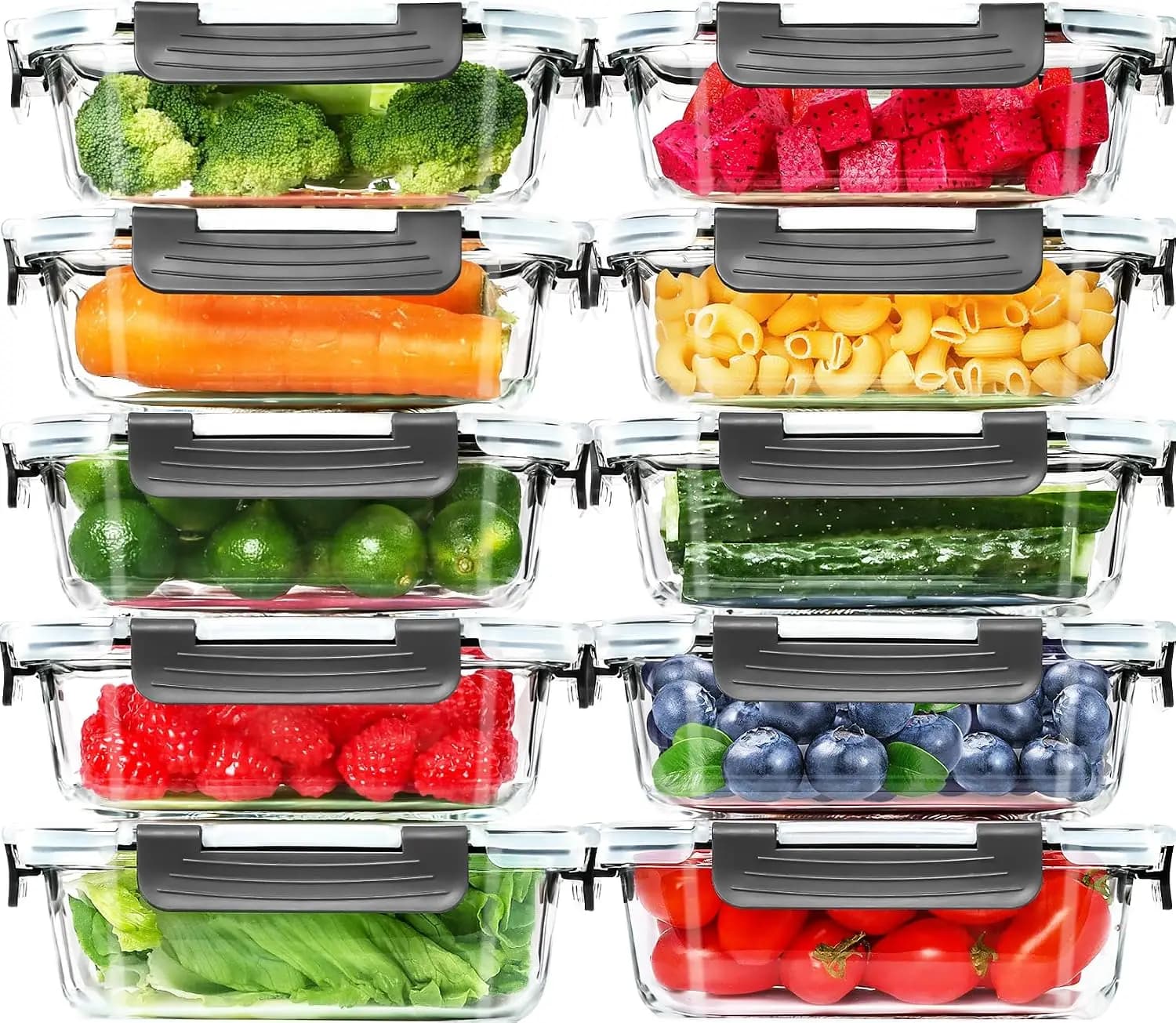 10 Pack Glass Meal Prep Containers, 22 OZ Glass Airtight Food Storage Containers with Lids, Pantry Kitchen Storage Containers for Lunch, Food Storage, Meal Prep, Lunch Bento Boxes
