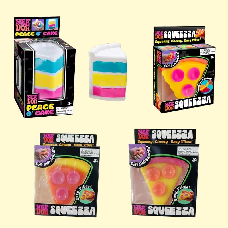 Needoh Squeeza Pizza Cake Squishy Squeeze Toy Colorful Food Shape Sensory Fidget Toy for Anxiety Relief Adults Kids Gift Party