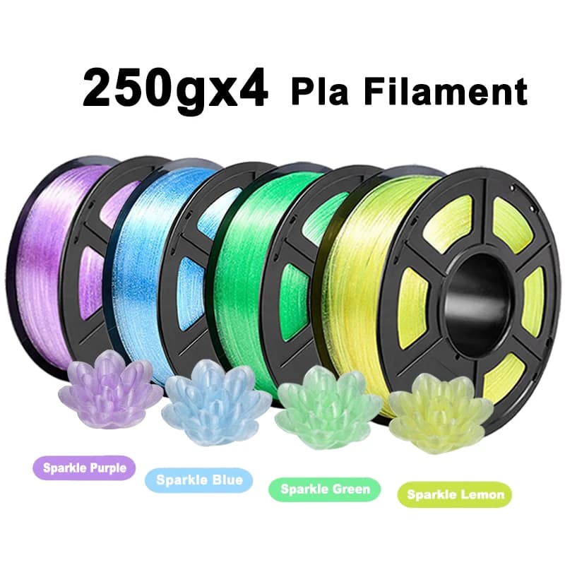 250g 1Kg PLA Crystal Sparkle Viola Filamento stampante 3D 1.75mm Trasparente giallo Crystal Sparkle verde blu Materiale stampante 3D