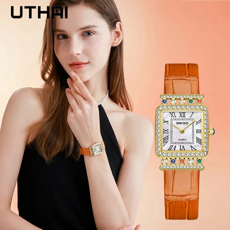 UTHAI Women Watches Light Luxury Brand Crystal Fritillaria Square Roman Scale Waterproof Jewelry Diamond Ladies Bracelet Watch