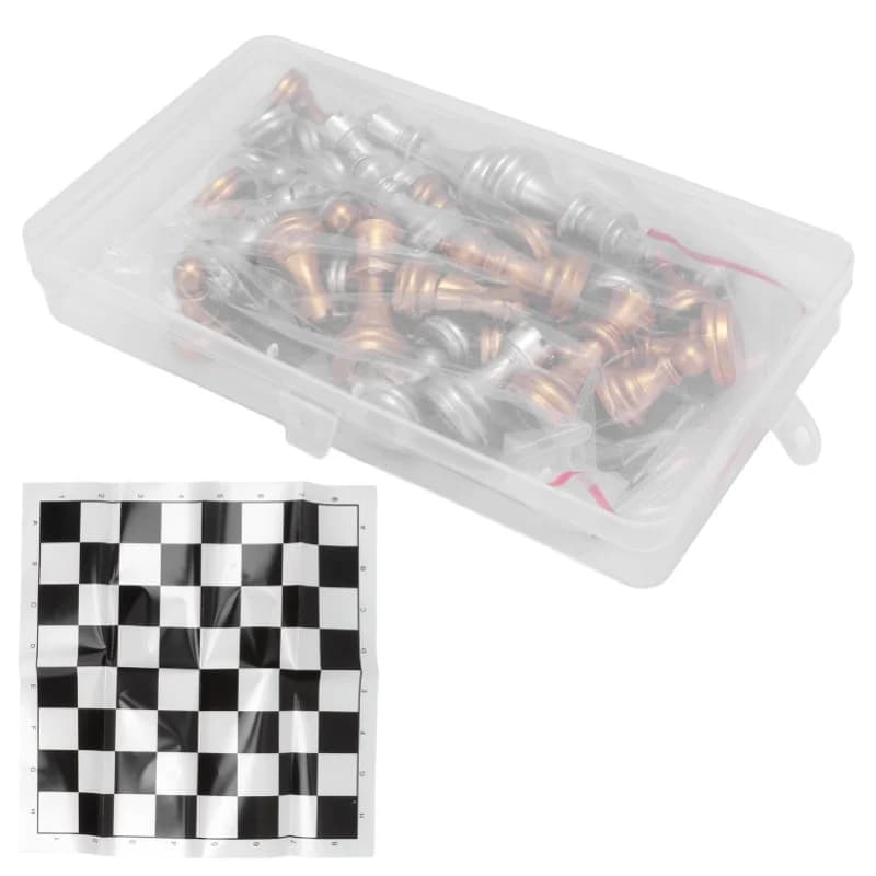 Set di Scacchi Internazionale con Elettroplaccatura e Stampa a Caldo in Oro e Argento, Scacchiera Portatile con Pellicola in Plastica