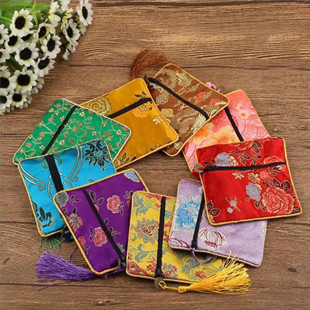 Quartet Zipper Beads Fabric Quartet Zipper Brocade Packaging Tips Bag Jewelery Bag Wallet Handbags