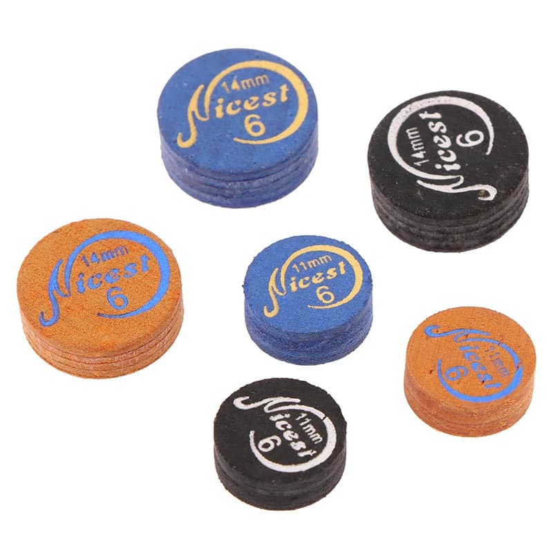 【W】1 Pezzo Puntale per Stecca da Biliardo in Vera Pelle a 6 Strati, Colori Nero Blu Marrone, 11/14mm, Morbido Medio Duro, Accessori per Biliardo