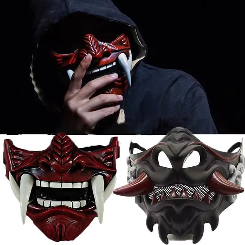 Japanese Samurai Ghost Mask - Halloween Devil Warrior Cosplay, Horror Prajna Killer Thick Mask for Role Playing