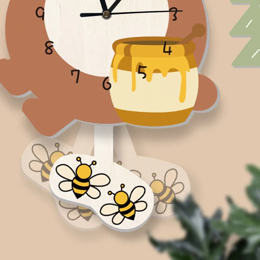 Orologio in Legno per Cameretta, Aula Scolastica, Camera da Letto, Orologi da Parete con Disegni Cartoon