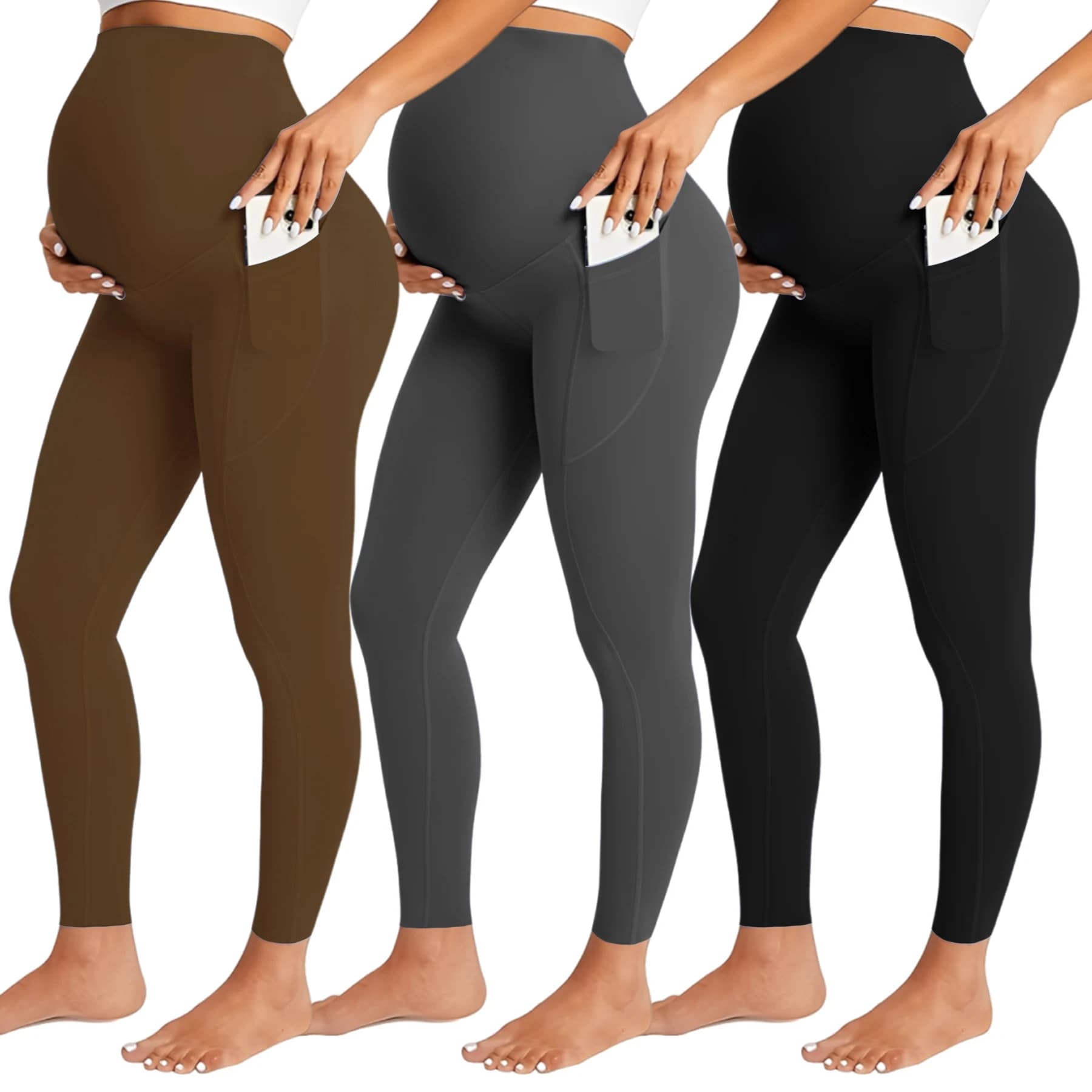 Pantaloni premaman in pelle di squalo da donna, fascia regolabile per la pancia, tasca per allenamento yoga, supporto attivo sopra la pancia, leggings S-XL