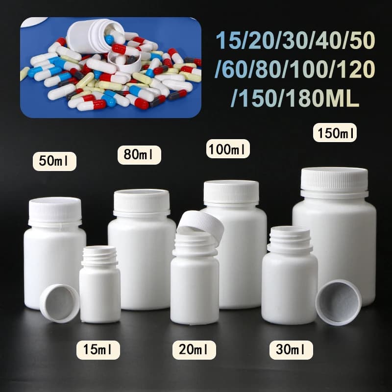 Flacone in Plastica da 15-180ML Bianco con Tappo a Vite, Contenitore per Medicinali in PE per Alimenti, Scatola Porta Pillole