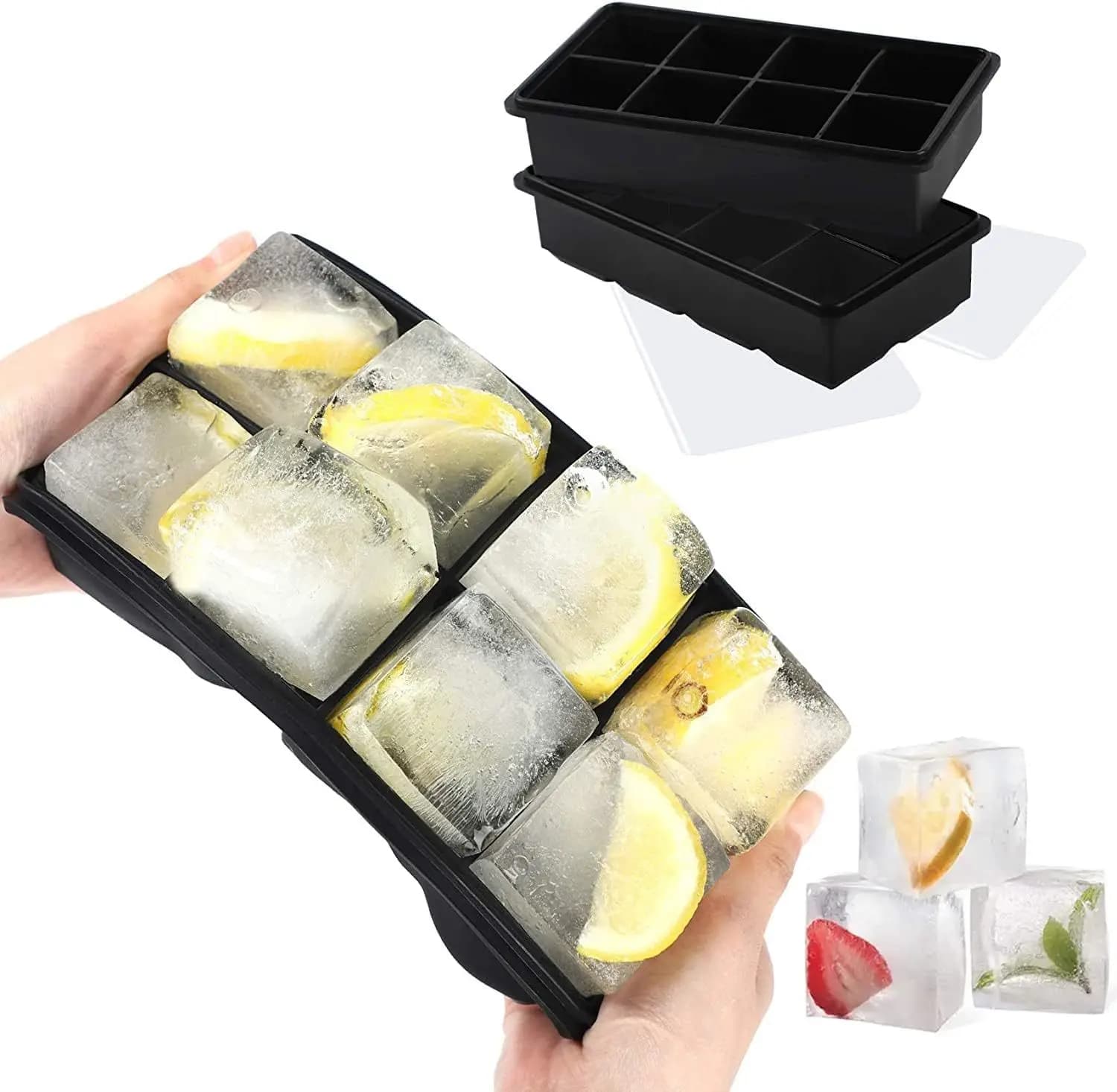 Stampo in Silicone per Cubetti di Ghiaccio 4/6/8 Scomparti, Vassoio per Cioccolato, Stampo 3D per Ghiaccio, Strumenti Fai-da-Te per Preparazione Ghiaccio per Whisky