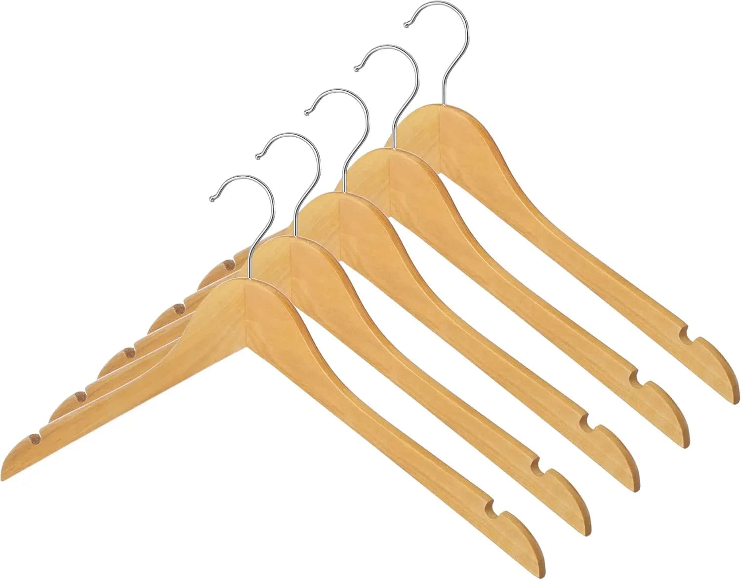 Clothes hanger in Natural Wood for Clothes and Shirts, Set of 5, Robust and Ecological