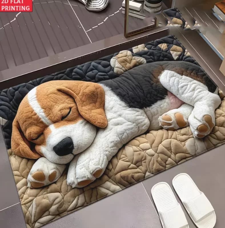 Tappetino 2D Piatto con Cane Dormiente, Lavabile in Lavatrice, Tappeto da Esterno Adatto per Camera da Letto, Soggiorno, Ingresso, Decorazione Casa