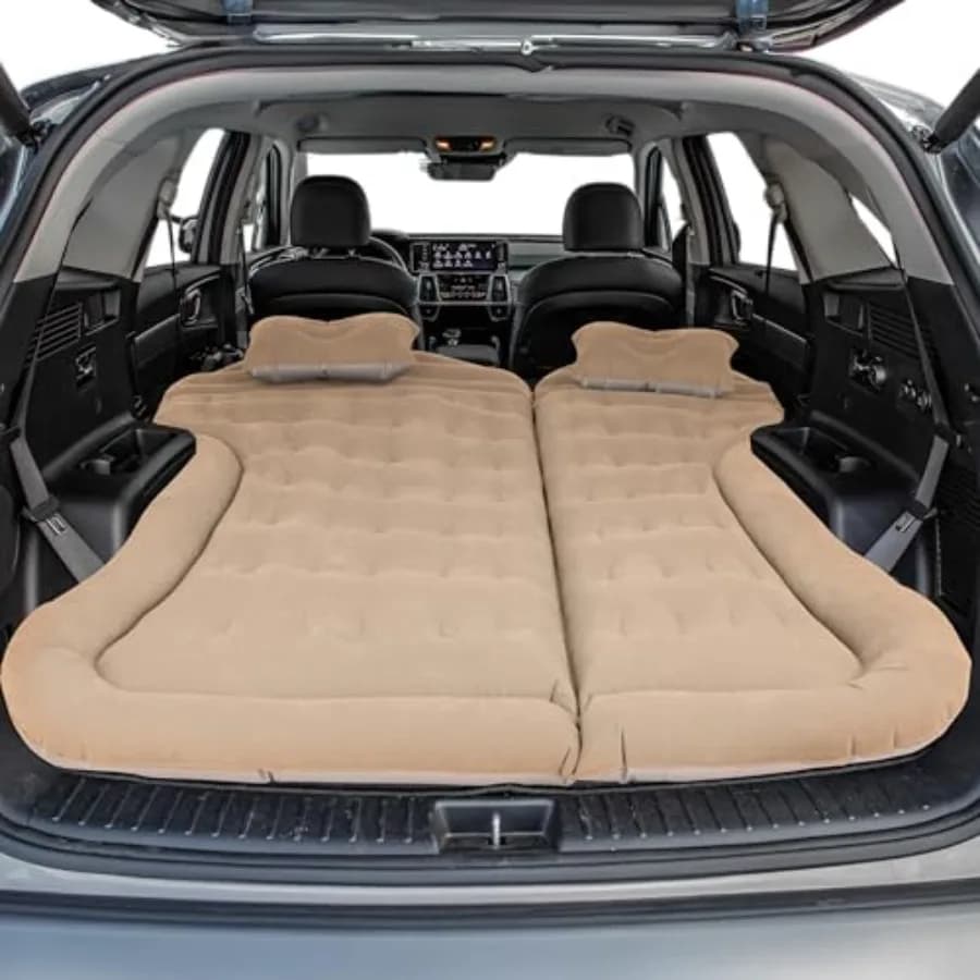 Inflatable Mattress for Camping in Car - Air Mat Beige with Air Pump and 2 Seat cushions for SUVs or Tent