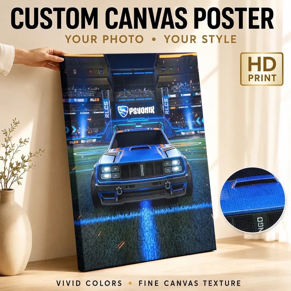 Rocket League Dingo Car Arena Framed Canvas Poster Personalized Photo Digital Illustration Style Canvas Wall Art Bedroom Decor
