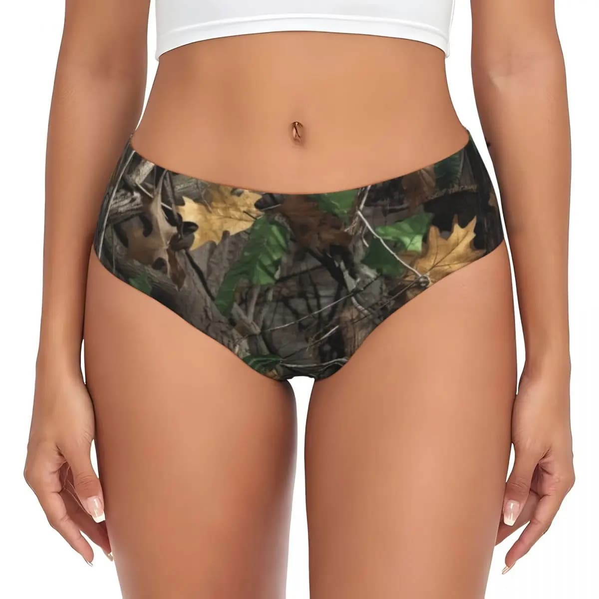 Mutandine Elasticizzate Personalizzate da Donna con Motivo Mimetico Foresta, Regalo di San Valentino