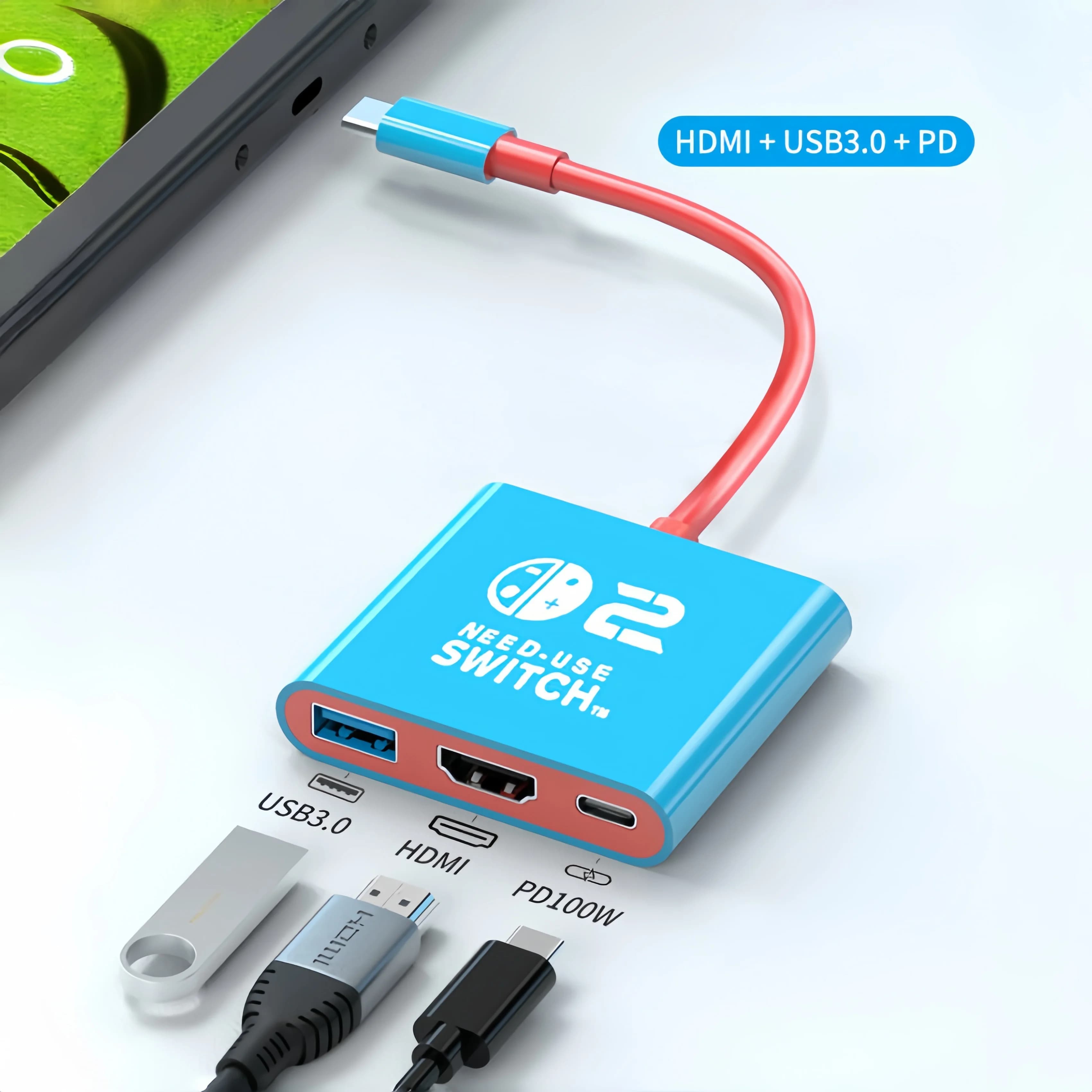 Docking Station for Nintendo Switch 2, Hub TYPE-C 4K 60Hz with HDMI and USB-C 3.0 PD100W, Perfect for Switch 2/Switch/OLED