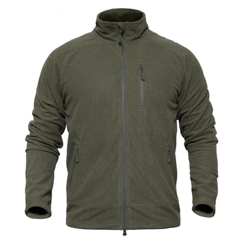 Giacca Tattica in Pile a Rete da Uomo con Zip Integrale e Collo Alto, Calda e Antivento, per Escursionismo e Pesca, Strato Base