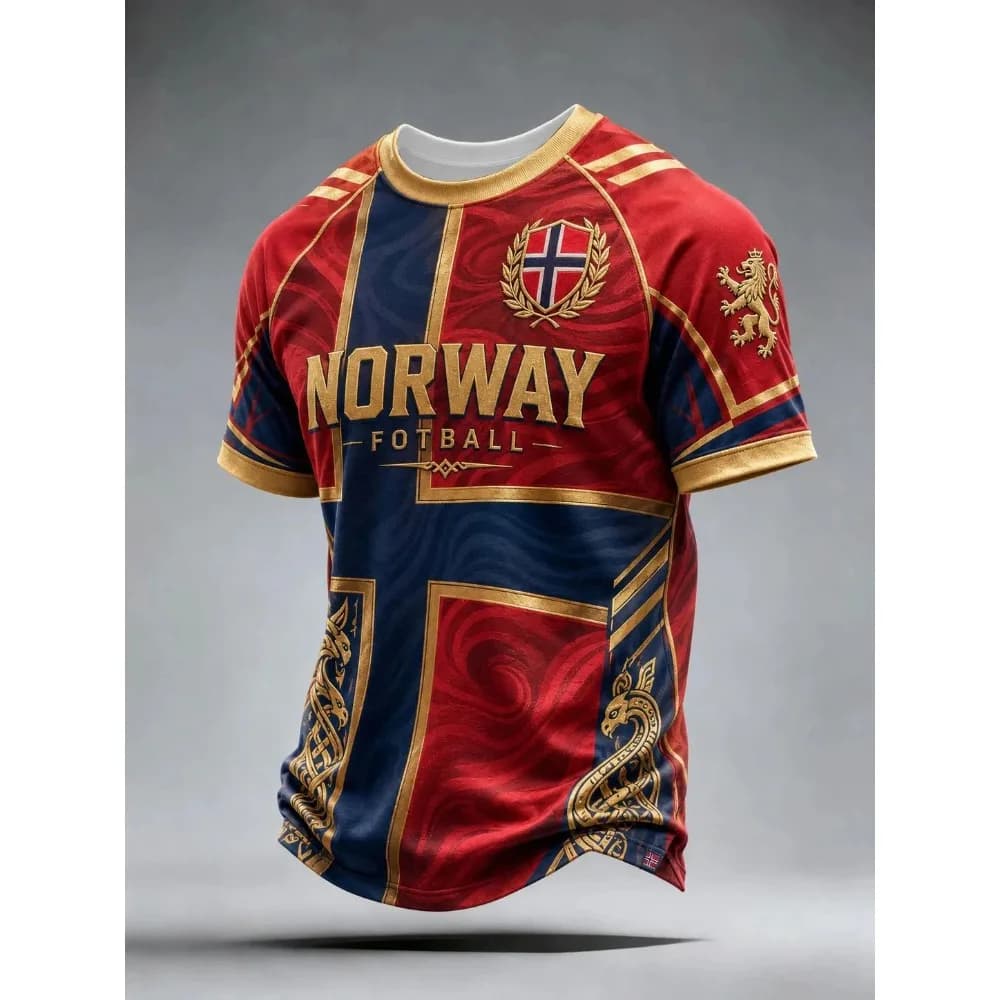 2026 Summer Nordic Viking Retro Style 2026 Norway Fan Jersey Casual Football Short-Sleeve T-Shirt Breathable Quick-drying Soft