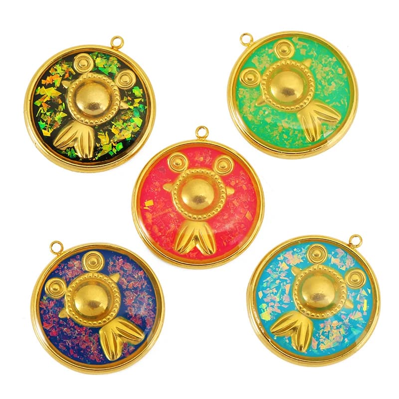 2 Pezzi Ciondolo a Forma di Pesce in Acciaio Inox, Serie Oceano, Charm Smaltato Dorato per Creazione di Gioielli Fai-da-Te, Orecchini e Collane da Donna