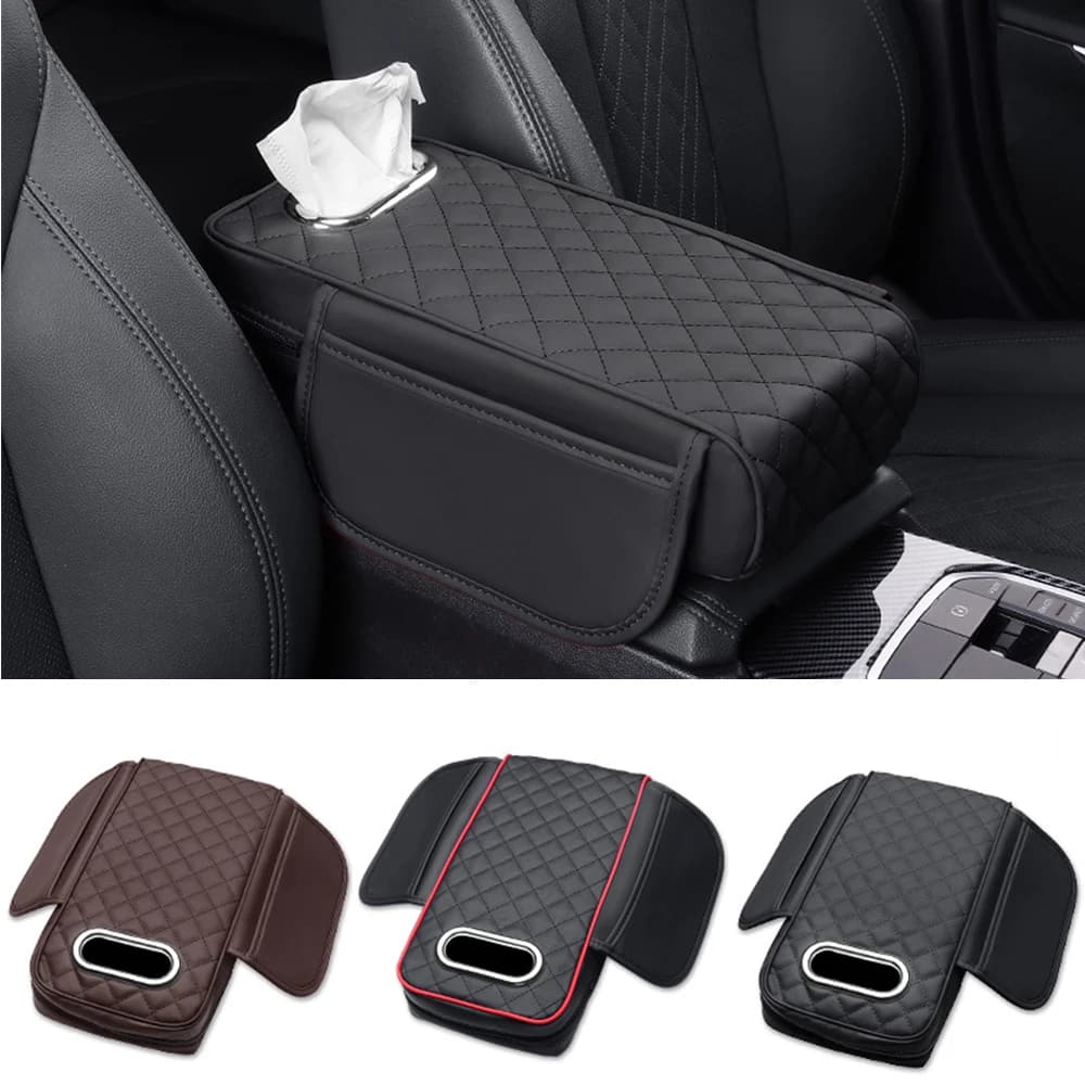 Tappetino protettivo per console centrale per auto, scatola portaoggetti per bracciolo addensato, cuscino, tappetino per bracciolo in memory foam con tasca portaoggetti per fazzoletti
