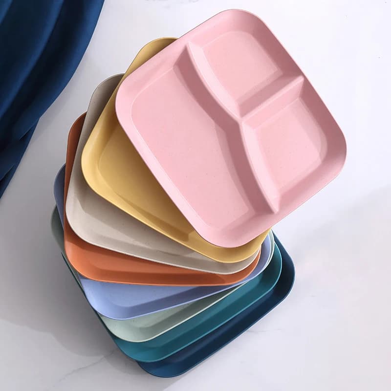 Food Fruit Salad Three-Grid Western Compartment Plate Diet Food Plate for Kitchen