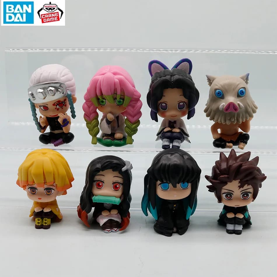Set di 8 Statuette Versione Q Demon Slayer, Personaggi Seduti Tanjiro Nidouzi Inosuke Zenizu, Action Figure, Modellini da Collezione