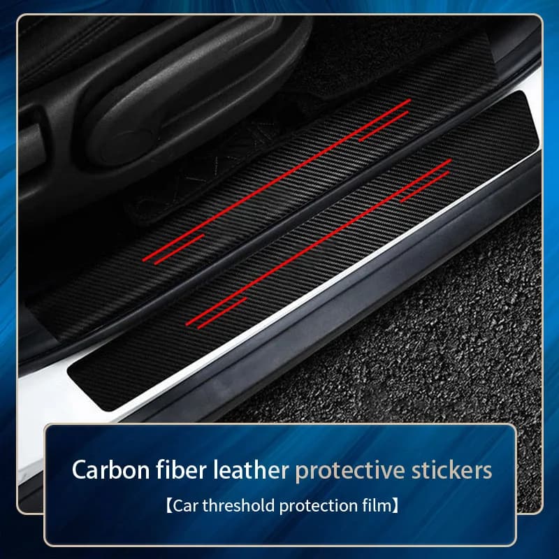 1/4/5/9Pcs Car Door Carbon Fiber Threshold Protector Decal for Trunk Bumper Sticker Three Red Lines