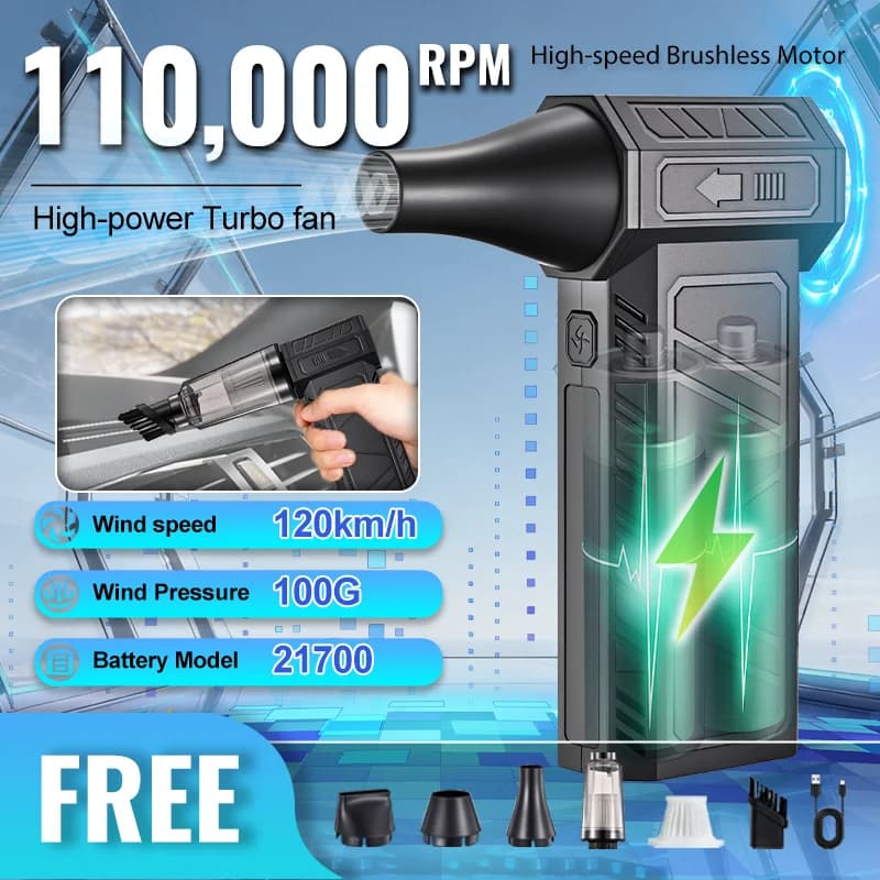 Electric Air Duster 110000RPM Powerful Cordless Air Blower with battery display Portable Turbo Fan for Car/PC/Home/camping/Snow