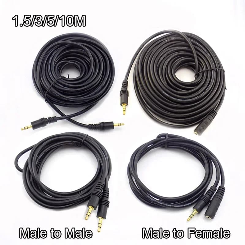 1.5/3/5/10/20M 3.5mm Stereo Male to Male Jack Male to Female Audio Aux Extension Cable Cord for Computer Laptop MP3/MP4 H10
