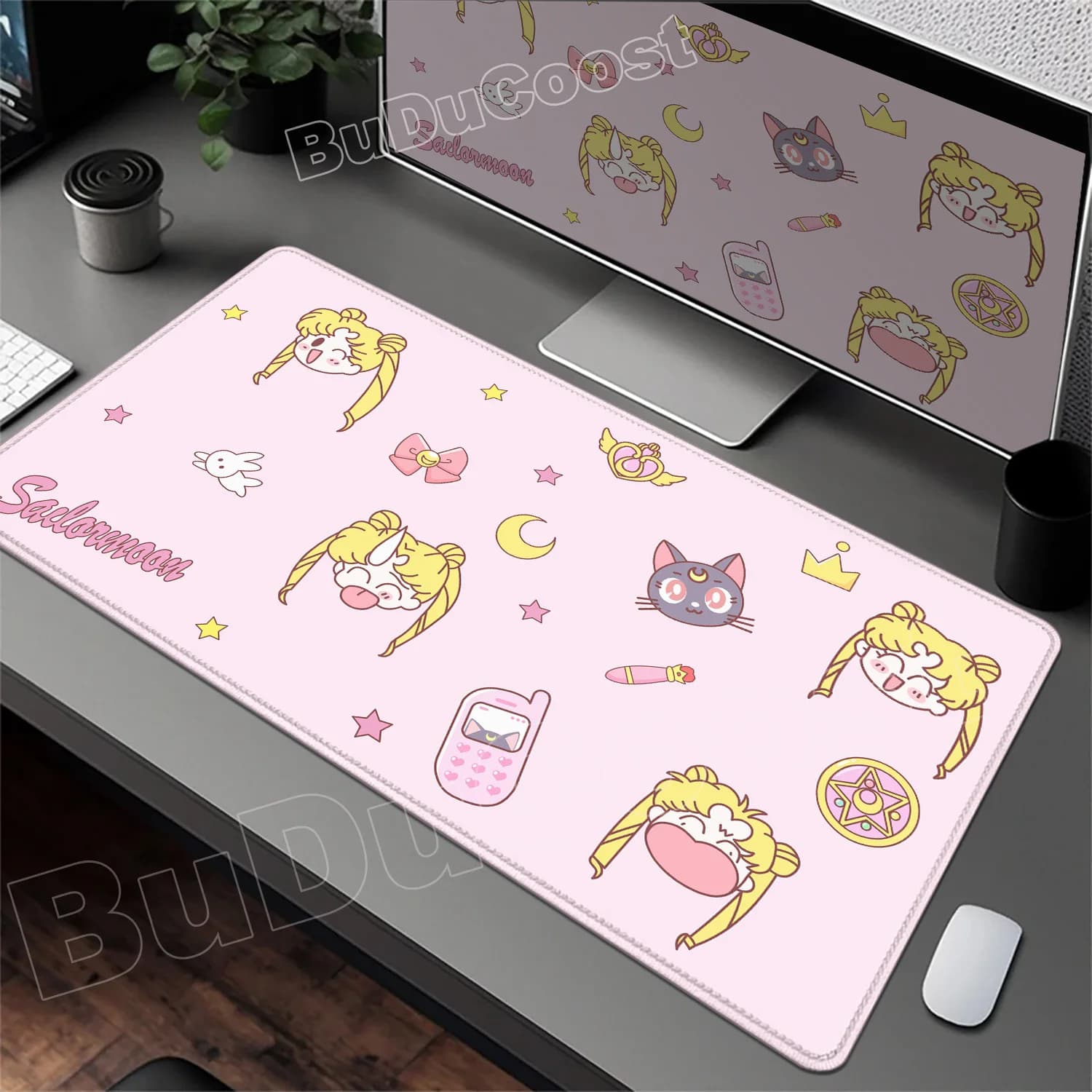 Tappetino da Scrivania Rosa Anime Sailor Moon, Mousepad per PC Gamer, Antiscivolo, HD, Accessori per Ufficio, Tappetino per Tastiera e Mouse per Ragazze